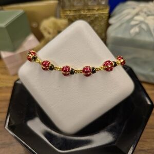 Joan Rivers Red and Gold Beaded Bracelet